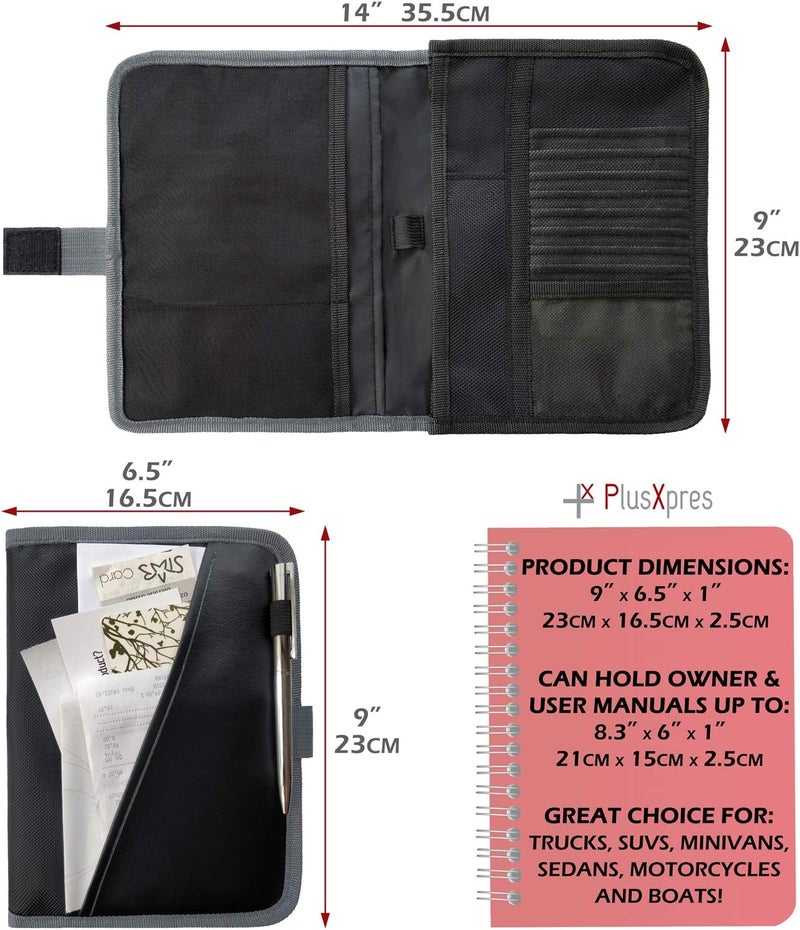 PlusXpres Glove Box Compartment Organizer - Car Document Holder - Owner Manual Case Pouch - Vehicle Storage Wallet for Registration & Insurance Card - Premium Auto Paperwork Holder - Log Book included - Gray - Image 4